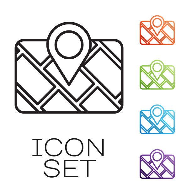 黑线GPS设备与地图图标隔离图片下载