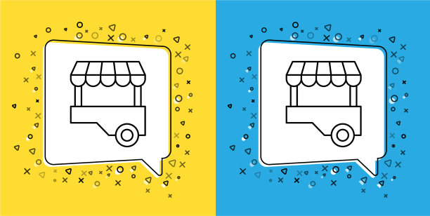 设置有遮阳篷图标的快餐车图片下载