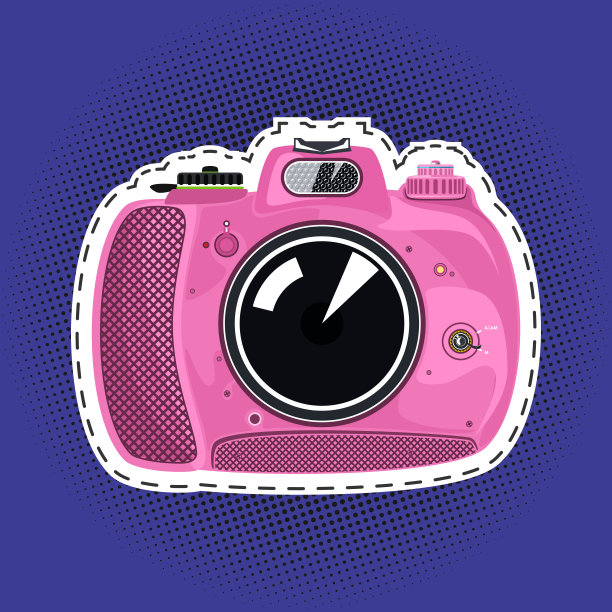 紫色波普艺术背景上的手动相机图片下载