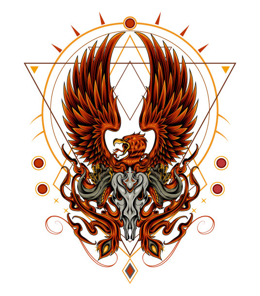 神话中的凤凰纹身艺术。火焰鸟插图图片下载