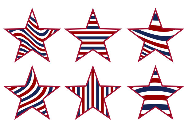 一套美国国旗条纹星星形状的节日事件图标插图图片下载