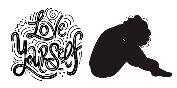 坐着的女人黑色的剪影。图片下载