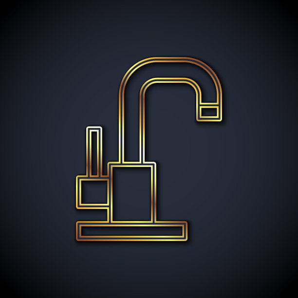 金色线水龙头图标孤立在黑色背景。向量图片下载