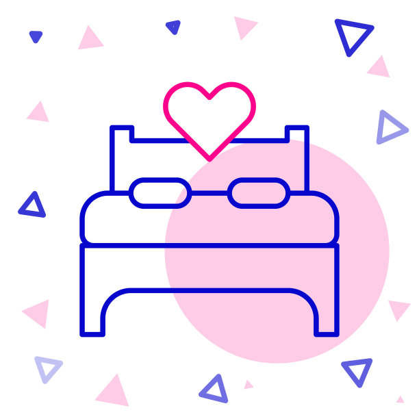 线卧室图标孤立的白色背景。婚礼，爱情，婚姻的象征。卧室创意图标从蜜月收集。色彩斑斓的轮廓的概念。向量图片下载