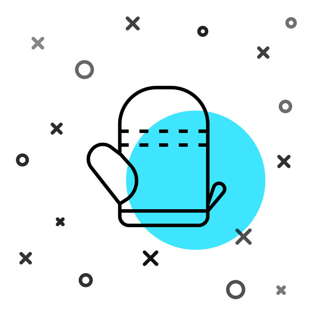 黑线烤箱手套图标孤立在白色背景。厨房布垫子的迹象。烹饪手套。随机动态形状。向量图片下载