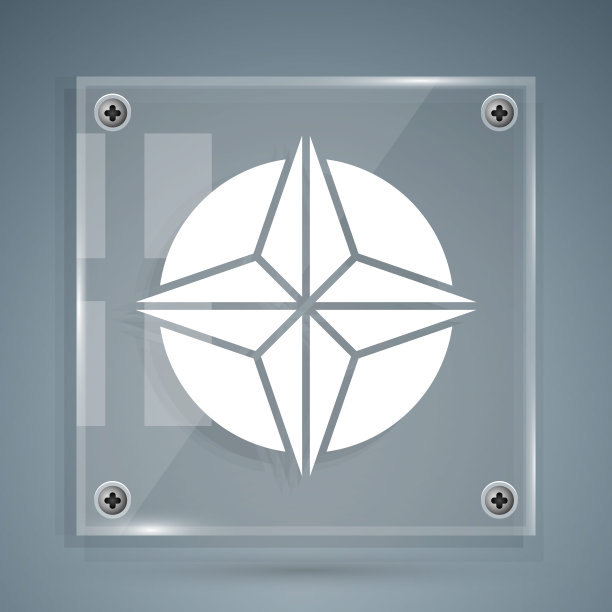 白色的风玫瑰图标孤立在灰色的背景。指南针图标的旅行。导航设计。方形玻璃面板。向量图片下载