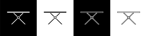 设置熨烫板图标隔离在黑色和白色背景。蒸汽熨斗。向量图片下载