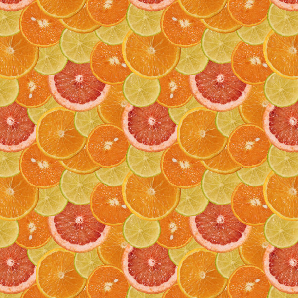 夏季无缝图案的橙汁柚子、桔子、桔子、酸橙等水果切片。健康食品的生活方式。果汁广告。图片下载