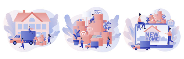 搬家概念小人搬新家图片下载