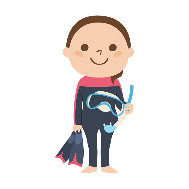 一个女潜水员穿着潜水服的插图。这个女人戴着潜水面罩和脚蹼。图片下载