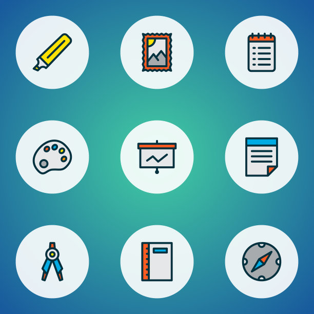 文具用图标彩色线套图片下载