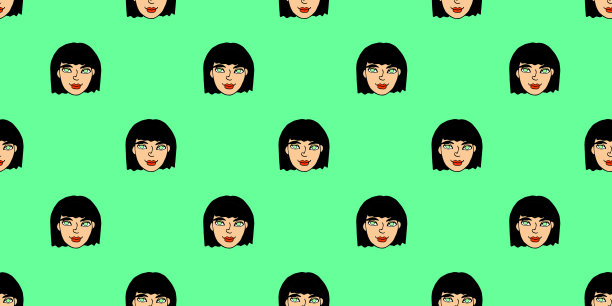 矢量无缝模式与卡通脸女孩或女人。手绘的孩子的头在涂鸦风格的人。幼稚的，少女的乐趣可爱的纹理背景图片下载