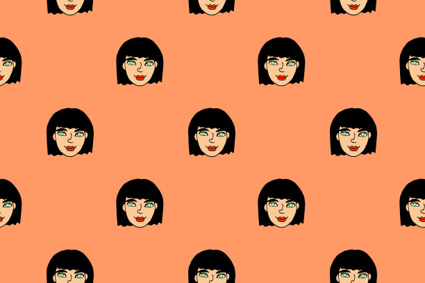 矢量无缝模式与卡通脸女孩或女人。手绘的孩子的头在涂鸦风格的人。幼稚的，少女的乐趣可爱的纹理背景图片下载