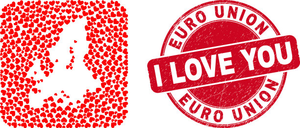 爱橡胶印章印章和欧盟地图可爱图片下载