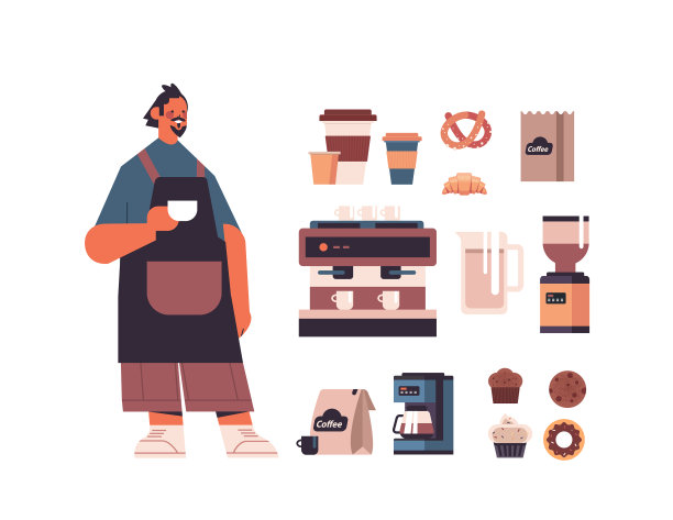 设置咖啡店工具及配件与男性图片下载