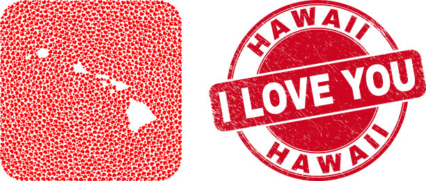 爱橡胶密封和夏威夷州地图心洞图片下载
