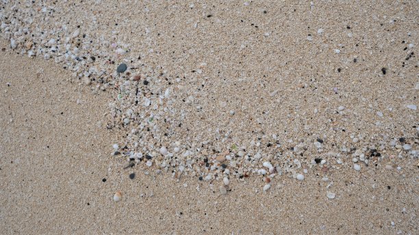 夏威夷海滩上的光滑沙滩上有破碎的贝壳碎片图片下载