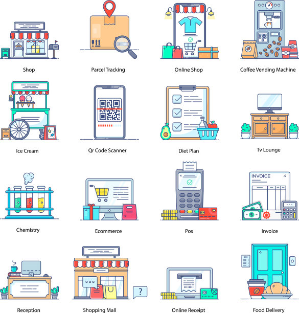 网上购物平面图标包图片下载