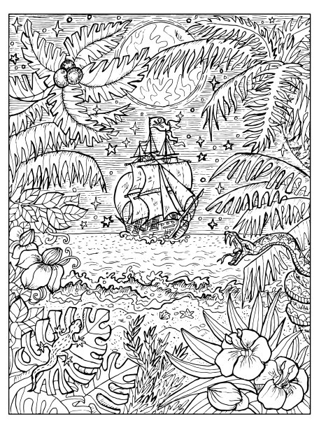 古老的帆船和丛林图片下载