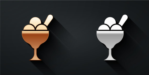 金和银冰淇淋碗图标图片下载
