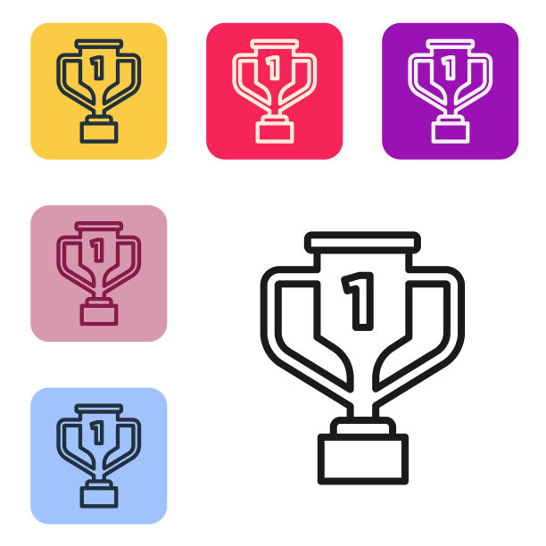 黑线奖杯与高尔夫图标孤立上图片下载