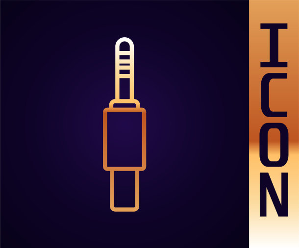 金色线音频插孔图标隔离在黑色图片下载