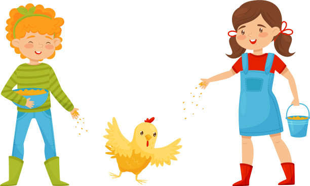 微笑的女孩喂农场的鸟母鸡扔图片下载