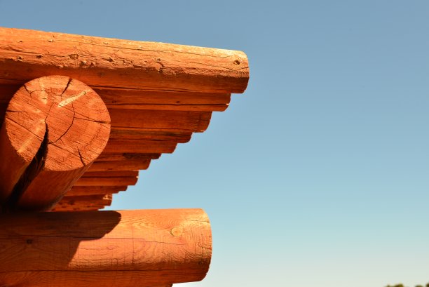 晴朗天空下的Juniper原木建筑图片下载