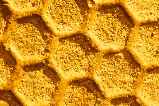 蜂蜡图案，金黄色蜂房有六边形蜂窝形状，蜂房宏观图片下载