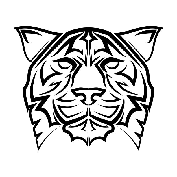 黑白线条艺术的老虎头很好的使用象征吉祥物图标化身纹身T恤设计标志或任何设计图片下载