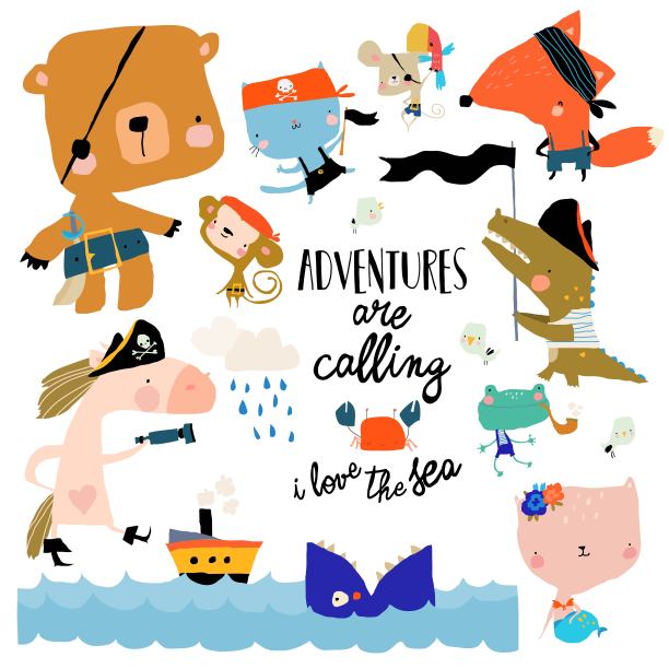 设定卡通动物庆祝海盗派对图片下载