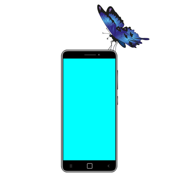手机与空屏幕和一个美丽的蝴蝶在上面的伟大细节图片下载