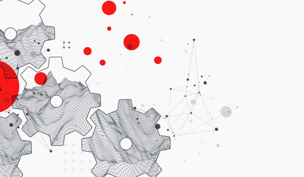 运用齿轮的现代科学技术抽象背景。线框斑点表面插图。向量。图片下载
