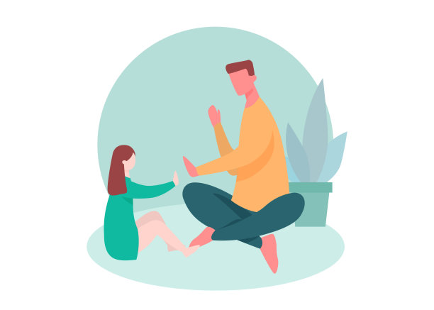 父亲和女儿在室内玩游戏-插图图片下载