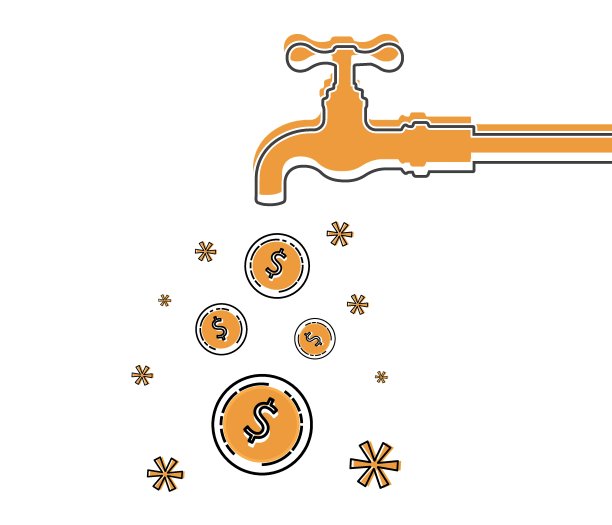 美元从水龙头里流出。高效的资金转移理念。图片下载