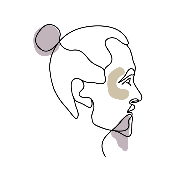 男人的剪影与武士发型。男性侧面英俊，头发扎马尾，胡子。人线形图标、会徽、标志。线条艺术，矢量插图，极简主义。手绘一条线图片下载