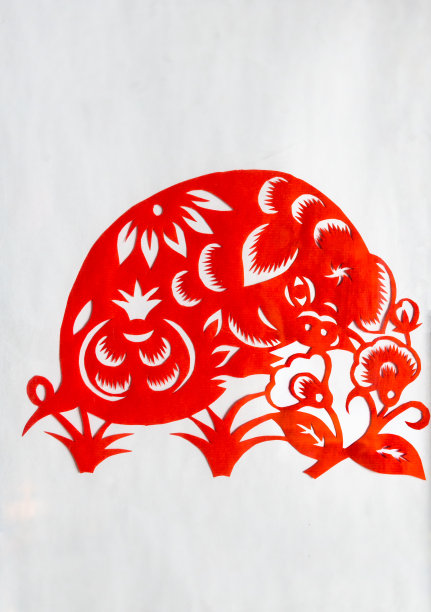 中国传统剪纸，猪，中国生肖符号图片下载