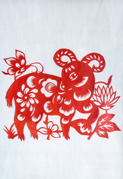 中国传统剪纸，羊，中国生肖符号图片下载