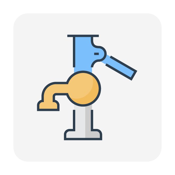 深井手泵矢量图标设计。用于农村干旱地区浅深钻孔抽吸地下水。图片下载