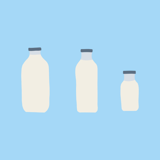 手绘涂鸦线矢量插图牛奶，开菲尔在不同的玻璃瓶。孤立在蓝色背景。图片下载