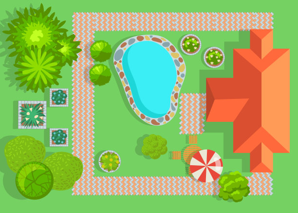 带游泳池和花园的房子图片下载