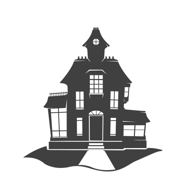 大型令人毛骨悚然的豪宅家图标-剪影矢量插图艺术图片下载