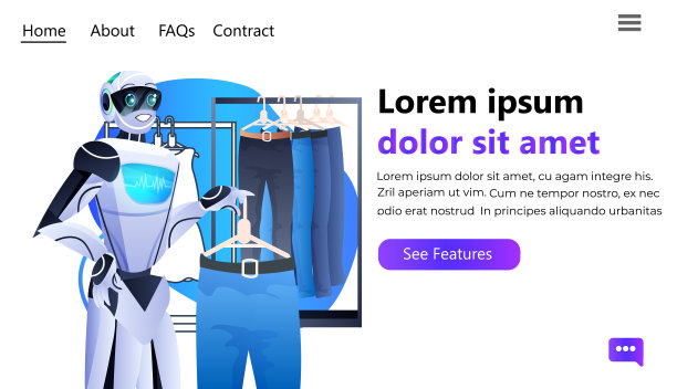 销售机器人展示服装在时尚精品人工智能技术概念水平图片下载