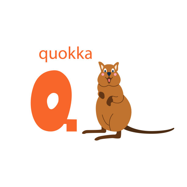 可爱的短尾矮袋鼠卡。字母与动物。丰富多彩的设计，教孩子学字母，学英语。矢量插图在一个平面卡通风格的白色背景图片下载