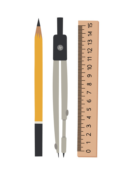 矢量插图的指南针，尺，和铅笔。图片下载