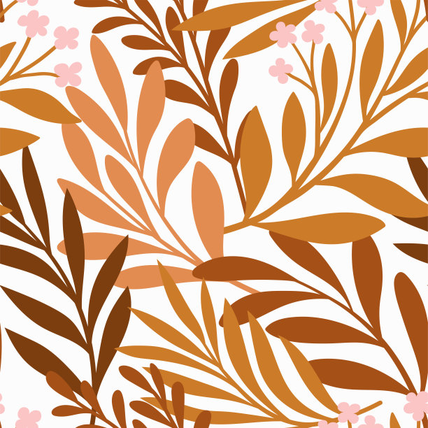 矢量手绘叶无缝图案。抽象时尚的花卉背景。可重复的纹理。素材图片