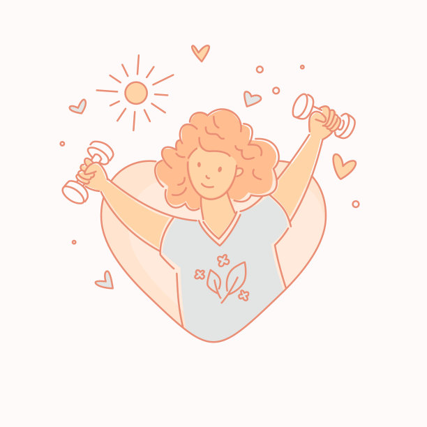 这个女孩正在从事体育运动。一个年轻的女人拿着哑铃做练习。矢量插图。图片下载