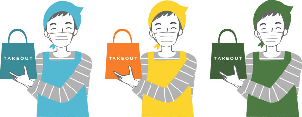 戴着面具拿着外卖的男人。图片下载