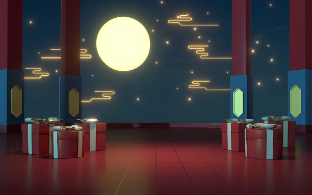 中式场景，深色背景，3d渲染。图片下载