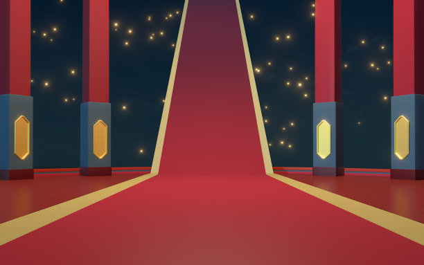 红色地板和柱子，深色背景，3d渲染图片下载